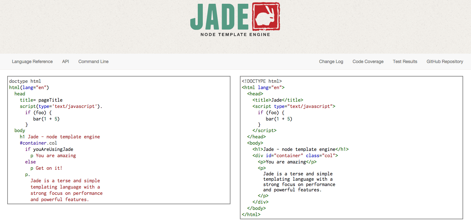 Jade templating language